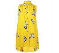 GOSTYLES® Womens Butterfly Print Chiffon Hi Lo Dip Hem Sleeveless Blouse, Ladies Summer Fashion Button Down Collared Shirt Top (Yellow, 16)