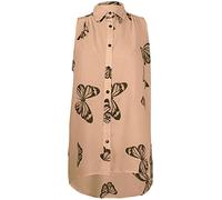 GOSTYLES® Womens Butterfly Print Chiffon Hi Lo Dip Hem Sleeveless Blouse, Ladies Summer Fashion Button Down Collared Shirt Top (Stone, 18)