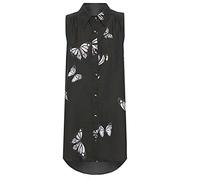 GOSTYLES® Womens Butterfly Print Chiffon Hi Lo Dip Hem Sleeveless Blouse, Ladies Summer Fashion Button Down Collared Shirt Top (Black, 18)