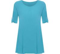 GOSTYLES® Womens Button Short Sleeve Plain Flared Long Tunic Top, Ladies Casual Office Stretchy Loose Fit Scoop Neck T-Shirt (Blue, 16)
