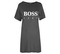 GOSTYLES® Womens California Butterfly Print Oversized T-Shirt Dress, Ladies Baggy Pullover Short Sleeve Tunic Top Casual Loungewear Mini Dresses (Boss Lady Charcoal, 28-30)