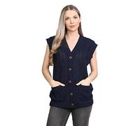 GOSTYLES® Women's Chunky Cable Knitted Cardigan - Ladies Sleeveless V-Neck Open Classic 5 Button Granded Cardigans Jumper Sweater Top (Navy, 20-22)