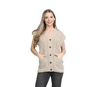 GOSTYLES® Women's Chunky Cable Knitted Cardigan - Ladies Sleeveless V-Neck Open Classic 5 Button Granded Cardigans Jumper Sweater Top (Stone, 20-22)