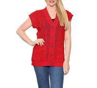 GOSTYLES® Women's Chunky Cable Knitted Cardigan - Ladies Sleeveless V-Neck Open Classic 5 Button Granded Cardigans Jumper Sweater Top (Red, 12-14)