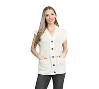 GOSTYLES® Women's Chunky Cable Knitted Cardigan - Ladies Sleeveless V-Neck Open Classic 5 Button Granded Cardigans Jumper Sweater Top (Cream, 20-22)