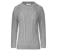 GOSTYLES® Women's Chunky Cable Knitted Jumper - Ladies Crew Neck Long Sleeve Diamond Knit Sweater Top (Grey, 12-14)
