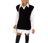 Gostyles® Women's Chunky Cable Knitted Sleeveless Jumper, Ladies V-Neck Vest Tank Top Winter Knit Sweater (Black, M)