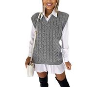 GOSTYLES® Women's Chunky Cable Knitted Sleeveless Jumper - Ladies V-Neck Vest Tank Top Winter Knit Sweater (Silver Grey, Small)