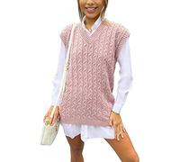 GOSTYLES® Women's Chunky Cable Knitted Sleeveless Jumper - Ladies V-Neck Vest Tank Top Winter Knit Sweater (Nude, 3X-Large)