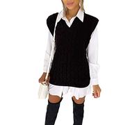 GOSTYLES® Women's Chunky Cable Knitted Sleeveless Jumper - Ladies V-Neck Vest Tank Top Winter Knit Sweater (Black, Medium)
