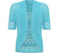 GOSTYLES® Womens Crochet Knitted Cardigan, Ladies Short Sleeve Lightweight Open Front Cover Up, Outerwear Summer Casual Top (Turquoise, 16-18)