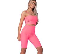 GOSTYLES® Womens Cycling Over-Knee Shorts, Ladies Super Stretch Activewear Walking, Running, Gym, Yoga & Sports Biker Shorts (Neon Pink, 16-18)