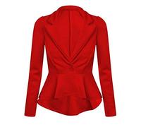 GOSTYLES® Womens Elegant Long Sleeve Peplum Blazer Jacket, Ladies Stylish One-Button Tailored Slim Fit Office Wear Flared Hem Coat (Red, 8-10)