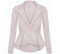 GOSTYLES® Womens Elegant Long Sleeve Peplum Blazer Jacket, Ladies Stylish One-Button Tailored Slim Fit Office Wear Flared Hem Coat (Cream, 12-14)