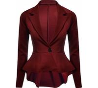 GOSTYLES® Womens Elegant Long Sleeve Peplum Blazer Jacket, Ladies Stylish One-Button Tailored Slim Fit Office Wear Flared Hem Coat (Wine, 20-22)