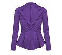 GOSTYLES® Womens Elegant Long Sleeve Peplum Blazer Jacket, Ladies Stylish One-Button Tailored Slim Fit Office Wear Flared Hem Coat (Purple, 20-22)