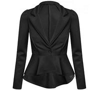 GOSTYLES® Womens Elegant Long Sleeve Peplum Blazer Jacket, Ladies Stylish One-Button Tailored Slim Fit Office Wear Flared Hem Coat (Black, 8-10)