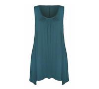 GOSTYLES® Womens Flared Hanky Hem Vest Top, Ladies Plain Sleeveless Round Neck Ruched Blouse Loose Fit Swing Dress (Teal, 12-14)