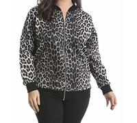 GOSTYLES® Womens Floral Print Bomber Jacket, Ladies Lightweight Zip-Up Casual Jacket Long Sleeve Stretchy Outerwear Stylish Coat (Leopard Print, 26-28)