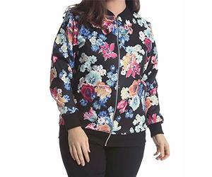 GOSTYLES® Womens Floral Print Bomber Jacket, Ladies Lightweight Zip-Up Casual Jacket Long Sleeve Stretchy Outerwear Stylish Coat (Multi Floral, 22-24)