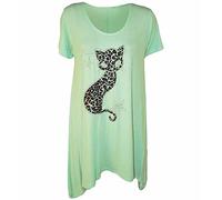 GOSTYLES® Womens Leopard Cat Print Hanky Hem Top, Ladies Short Sleeve Summer Sequin Glitter Tunic Blouse Tops (Mint, 22-24)