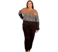 GOSTYLES® Womens Leopard Print Two-Tone Tracksuit Set, Ladies Soft Casual Warm Loungewear Sweatshirt & Joggers Co-ord Outfit (Black, 16)