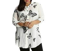 GOSTYLES® Womens Long Sleeve Chiffon Butterfly Print Shirt, Ladies Summer Loose Fit Hanky Hem Collar Blouse Side Slit Button Down Shirt Tunic Top (Cream, 18)