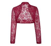 GOSTYLES® Womens Long Sleeve Floral Lace Shrug Bolero Top, Ladies Elegant Lace Cover-Up Open Front Blouse Shrug (Wine, 8-10)