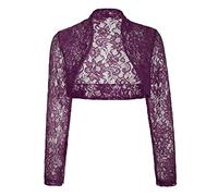 GOSTYLES® Womens Long Sleeve Floral Lace Shrug Bolero Top, Ladies Elegant Lace Cover-Up Open Front Blouse Shrug (Purple, 12-14)