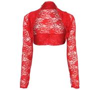 GOSTYLES® Womens Long Sleeve Floral Lace Shrug Bolero Top, Ladies Elegant Lace Cover-Up Open Front Blouse Shrug (Red, 12-14)