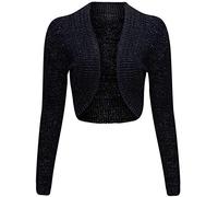 GOSTYLES® Womens Long Sleeve Knitted Lurex Shrug, Ladies Stylish Dressy Cover Up Lightweight Metallic Sparkly Bolero Cardigan (Navy, M-L)
