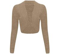 GOSTYLES® Womens Long Sleeve Knitted Lurex Shrug, Ladies Stylish Dressy Cover Up Lightweight Metallic Sparkly Bolero Cardigan (Mocha, S-M)