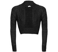 GOSTYLES® Womens Long Sleeve Knitted Lurex Shrug, Ladies Stylish Dressy Cover Up Lightweight Metallic Sparkly Bolero Cardigan (Black, S-M)