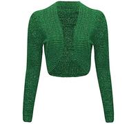 GOSTYLES® Womens Long Sleeve Knitted Lurex Shrug, Ladies Stylish Dressy Cover Up Lightweight Metallic Sparkly Bolero Cardigan (Jade Green, S-M)