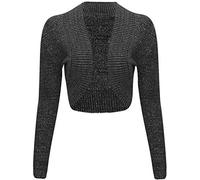 GOSTYLES® Womens Long Sleeve Knitted Lurex Shrug, Ladies Stylish Dressy Cover Up Lightweight Metallic Sparkly Bolero Cardigan (Charcoal, S-M)
