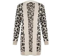 GOSTYLES® Womens Long Sleeve Leopard Print Knitted Cardigan, Ladies Stylish Lightweight Open Front Boyfriend Top (Stone, XXL)