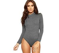 GOSTYLES® Womens Long Sleeve Turtle Neck Ballet Dance Bodysuit Leotard, Ladies Casual Plain Stretch Fit Gymnastic Top (Dark Grey, S-M)
