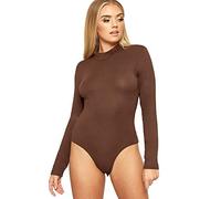 GOSTYLES® Womens Long Sleeve Turtle Neck Ballet Dance Bodysuit Leotard, Ladies Casual Plain Stretch Fit Gymnastic Top (Brown, S-M)