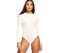 GOSTYLES® Womens Long Sleeve Turtle Neck Ballet Dance Bodysuit Leotard, Ladies Casual Plain Stretch Fit Gymnastic Top (Cream, S-M)