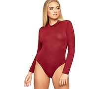 GOSTYLES® Womens Long Sleeve Turtle Neck Ballet Dance Bodysuit Leotard, Ladies Casual Plain Stretch Fit Gymnastic Top (Wine, M-L)
