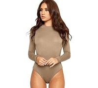 GOSTYLES® Womens Long Sleeve Turtle Neck Ballet Dance Bodysuit Leotard, Ladies Casual Plain Stretch Fit Gymnastic Top (Mocha, XL)