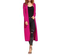 GOSTYLES® Womens Maxi Long Boyfriend Cardigans, Ladies Full Sleeve Collared Top Open Front Cardigan Coat (Hot Pink, 16-18)
