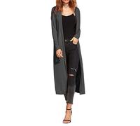 GOSTYLES® Womens Maxi Long Boyfriend Cardigans, Ladies Full Sleeve Collared Top Open Front Cardigan Coat (Charcoal, 12-14)