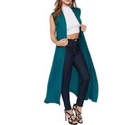 GOSTYLES® Womens Maxi Long Boyfriend Cardigans, Ladies Sleeveless Collared Top Open Front Cardigan Coat (Teal, 16-18)