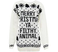 GOSTYLES® Womens Merry Christmas Ya Filthy Animal Jumper Funny Novelty Xmas Sweater, Ladies Festive Knitwear for Christmas Pullover Tops (Cream, M-L)