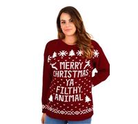 GOSTYLES® Womens Merry Christmas Ya Filthy Animal Jumper Funny Novelty Xmas Sweater, Ladies Festive Knitwear for Christmas Pullover Tops (Wine, M-L)