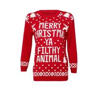 GOSTYLES® Womens Merry Christmas Ya Filthy Animal Jumper Funny Novelty Xmas Sweater, Ladies Festive Knitwear for Christmas Pullover Tops (Red, XL)