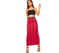GOSTYLES® Womens Multi Print Maxi Long Skirt, Ladies High Waist Stretch Elasticated Waist Summer Boho Skirt (Red Tartan, 12-14)