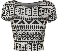 GOSTYLES® Womens Multi Print Short Sleeve Crop Top T-Shirts, Ladies Summer Stretch Fit Short Tee Tops Shirt Blouse (Large Aztec, 8-10)