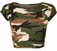 GOSTYLES® Womens Multi Print Short Sleeve Crop Top T-Shirts, Ladies Summer Stretch Fit Short Tee Tops Shirt Blouse (Camouflage, 12-14)